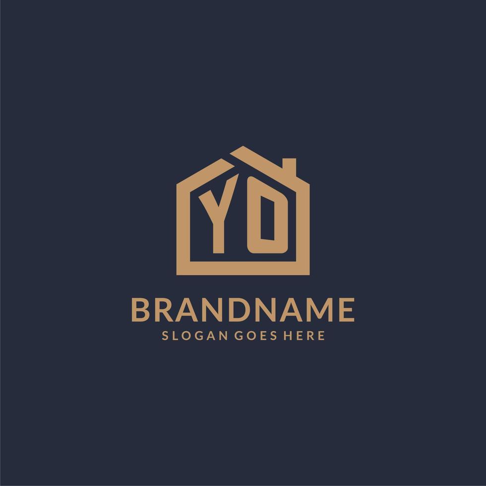lettre initiale logo yo avec un design d'icône en forme de maison minimaliste simple vecteur