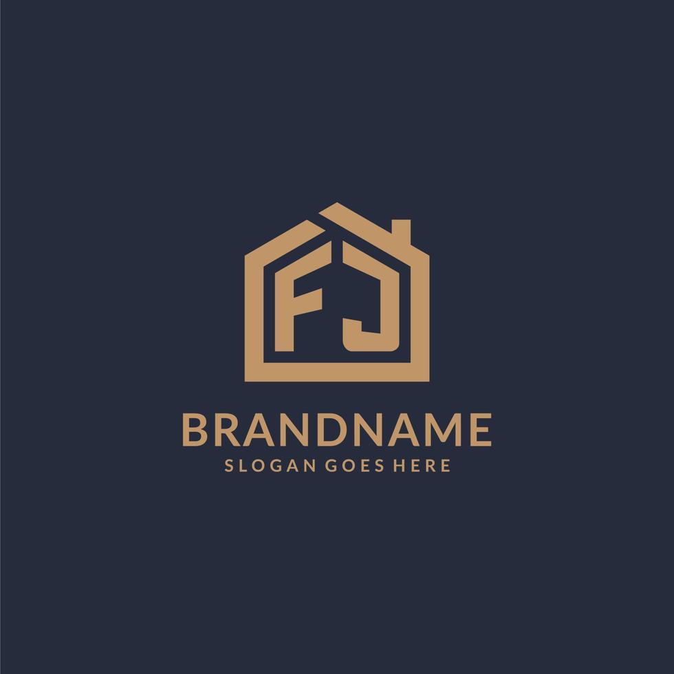 logo de la lettre initiale fj avec un design d'icône en forme de maison minimaliste simple vecteur