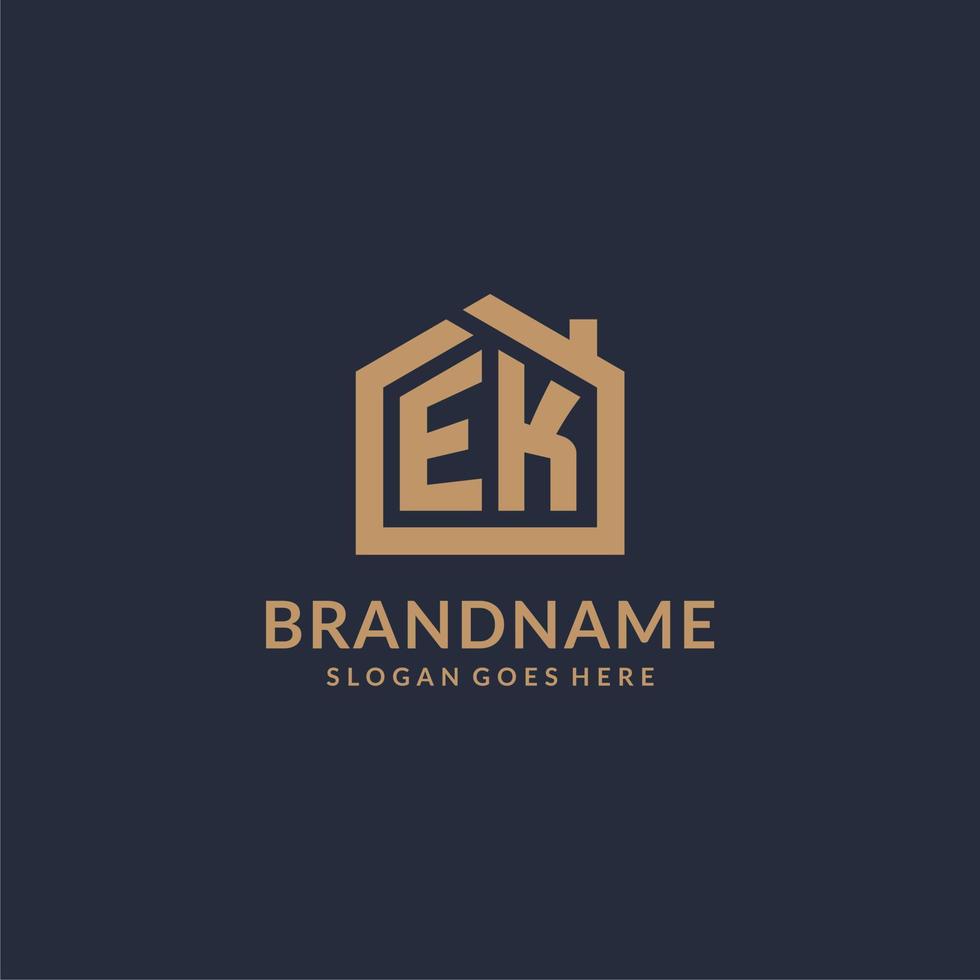 logo de la lettre initiale ek avec un design d'icône en forme de maison minimaliste simple vecteur