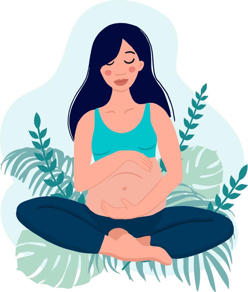 concept de femmes enceintes de yoga. détente, méditation pour la future maman. illustration vectorielle vecteur