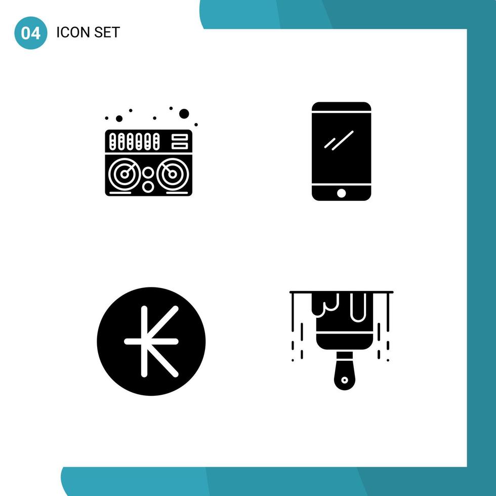 ensemble moderne de 4 pictogrammes de glyphes solides d'éléments de conception vectoriels modifiables pour téléphone midi kip android laos vecteur