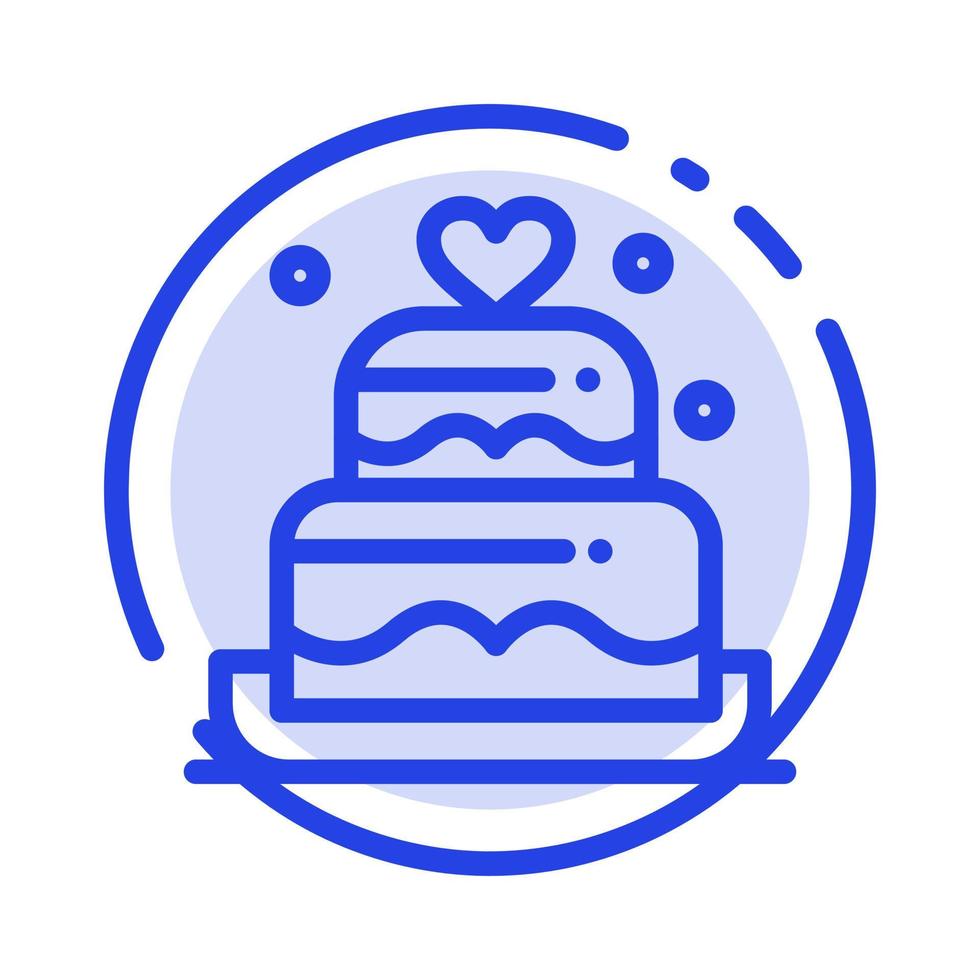 gâteau amour coeur mariage bleu pointillé ligne icône vecteur