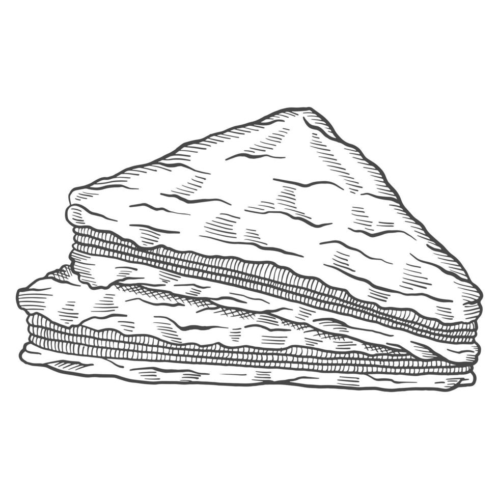 croque monsieur france cuisine alimentaire isolé doodle croquis dessinés à la main avec illustration vectorielle de style contour vecteur