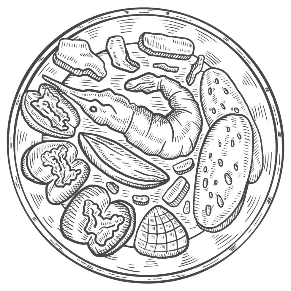 bouillabaisse france nourriture cuisine isolé doodle croquis dessinés à la main avec illustration vectorielle de contour style vecteur