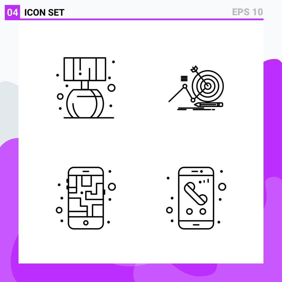 ensemble de 4 icônes dans le style de ligne symboles de contour créatifs pour la conception de sites Web et les applications mobiles signe d'icône de ligne simple isolé sur fond blanc 4 icônes fond de vecteur d'icône noire créative