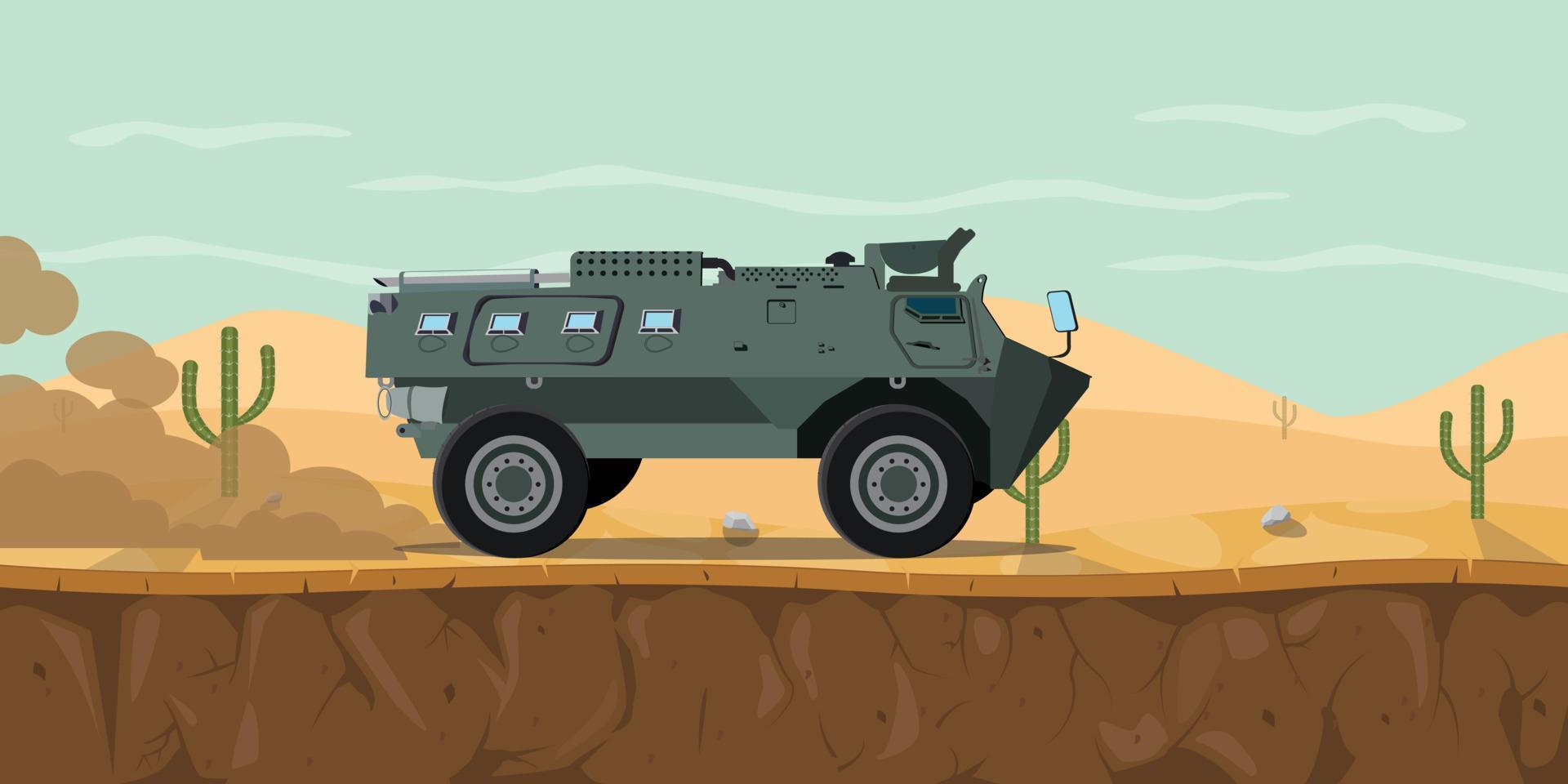 véhicule de transport de chars d'indonésie char de combat principal anoa dans le désert avec fumée de brume sur l'illustration graphique vectorielle de la route vecteur