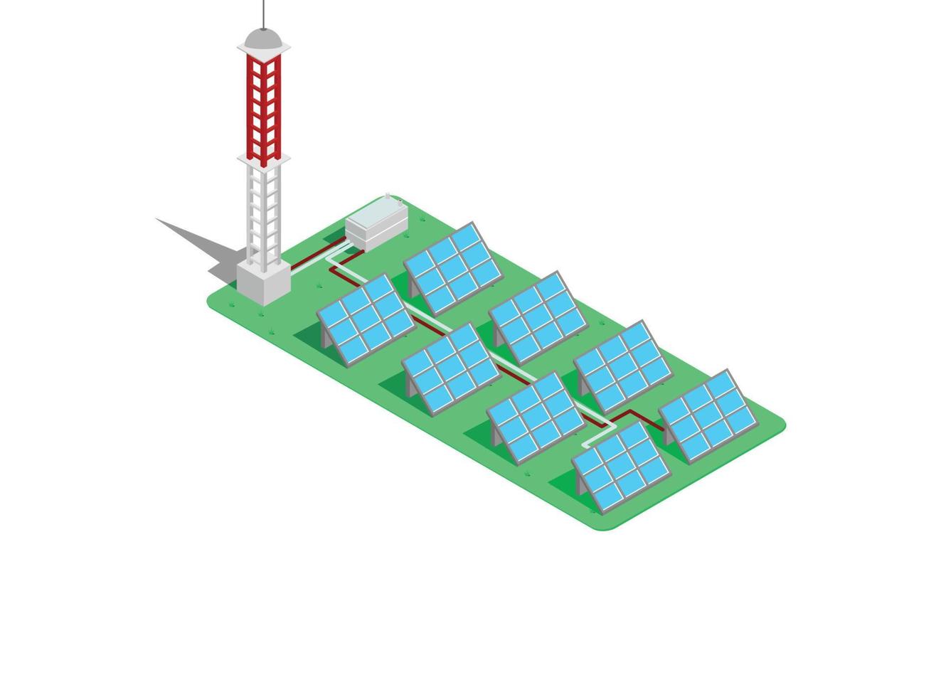 Illustration isométrique 3d énergie renouvelable, production d'électricité à l'aide d'un panneau solaire. illustration isométrique vectorielle adaptée aux diagrammes, infographies et autres éléments graphiques vecteur