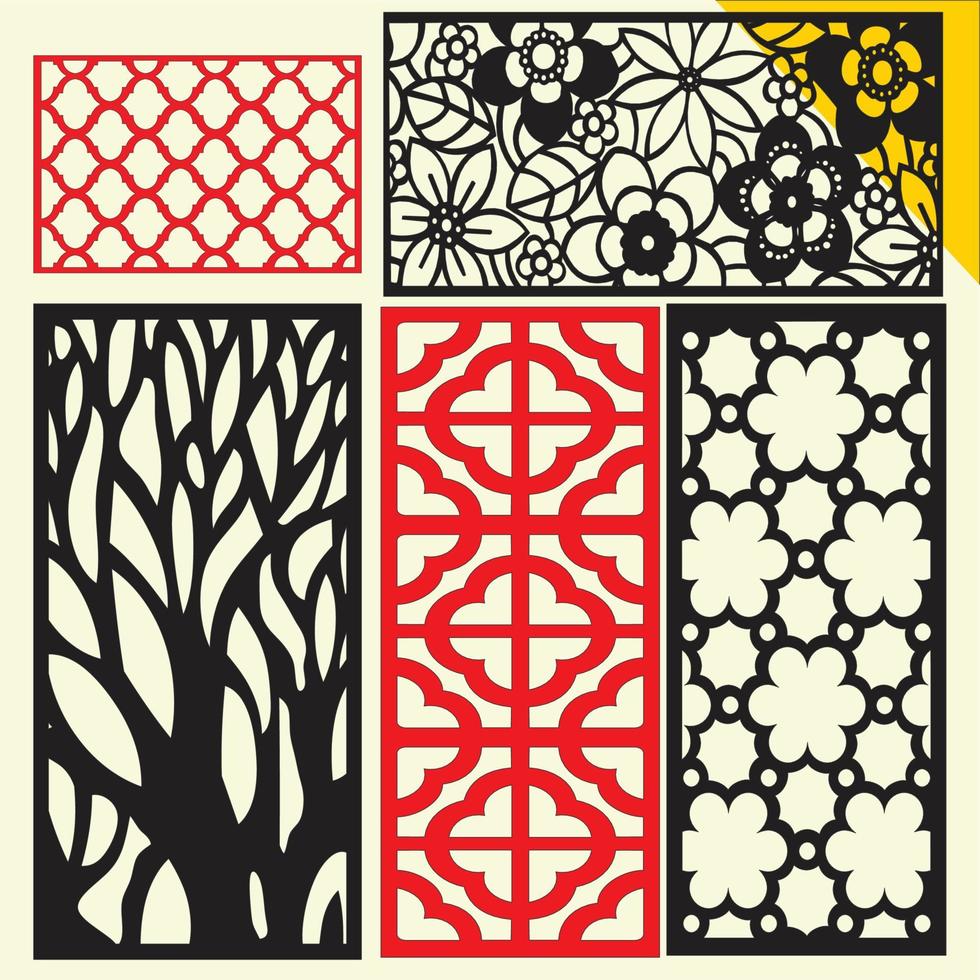 grand ensemble de motifs de panneaux muraux décoratifs découpés au laser conception jali, découpe à la machine acrylique et cnc. ornement abstrait, motif géométrique, classique, oriental, vecteur