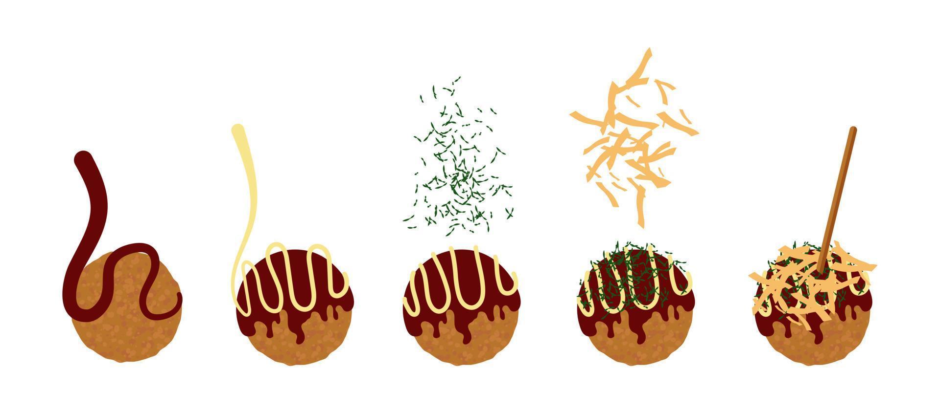 illustration vectorielle de décoration de nourriture de rue japonaise takoyaki vecteur