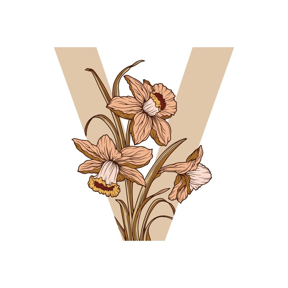 alphabet de feuilles de fleurs vintage botanique initiale numérique pour les invitations de mariage, carte de voeux, logo, arrière-plan blanc isolé vecteur