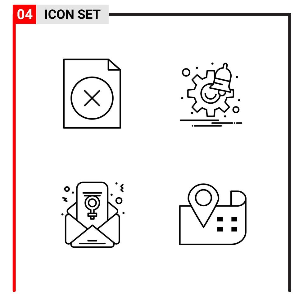 4 icônes générales pour la conception de sites Web d'impression et d'applications mobiles 4 signes de symboles de contour isolés sur fond blanc 4 pack d'icônes fond de vecteur d'icône noire créative