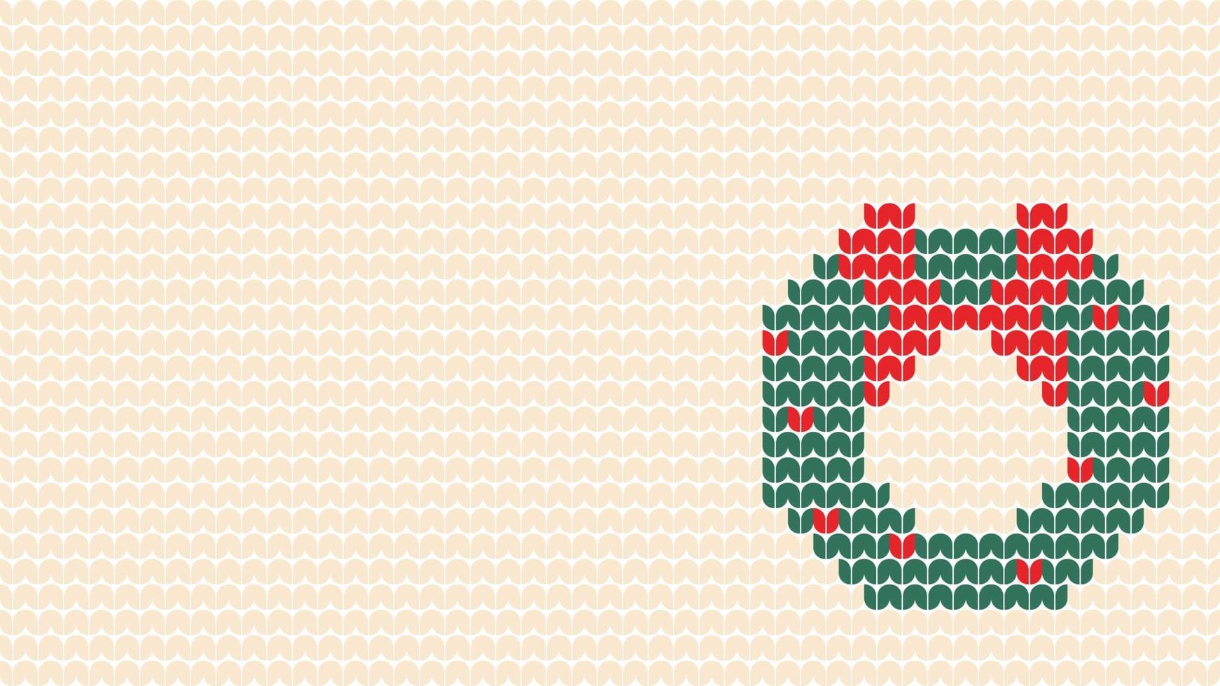 Motif de fond de guirlande verte à tricoter sur fond rose, motif ethnique à tricoter border joyeux noël et joyeux jours d'hiver poste vectoriel