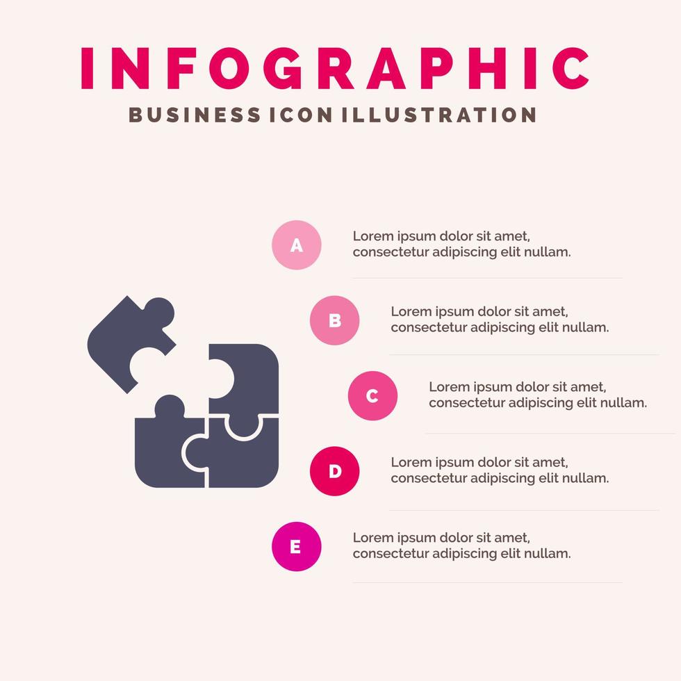 jeu d'entreprise logique puzzle carré solide icône infographie 5 étapes présentation arrière-plan vecteur