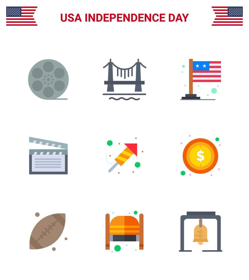 9 icônes créatives des états-unis signes d'indépendance modernes et symboles du 4 juillet de la religion états-unis pays vidéo américain modifiable éléments de conception vectorielle de la journée des états-unis vecteur