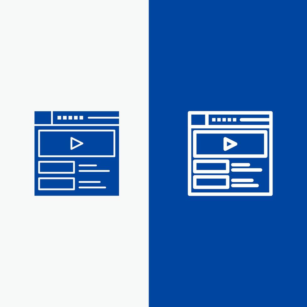 vidéo lecteur vidéo site web ligne et glyphe icône solide bannière bleue ligne et glyphe icône solide bannière bleue vecteur