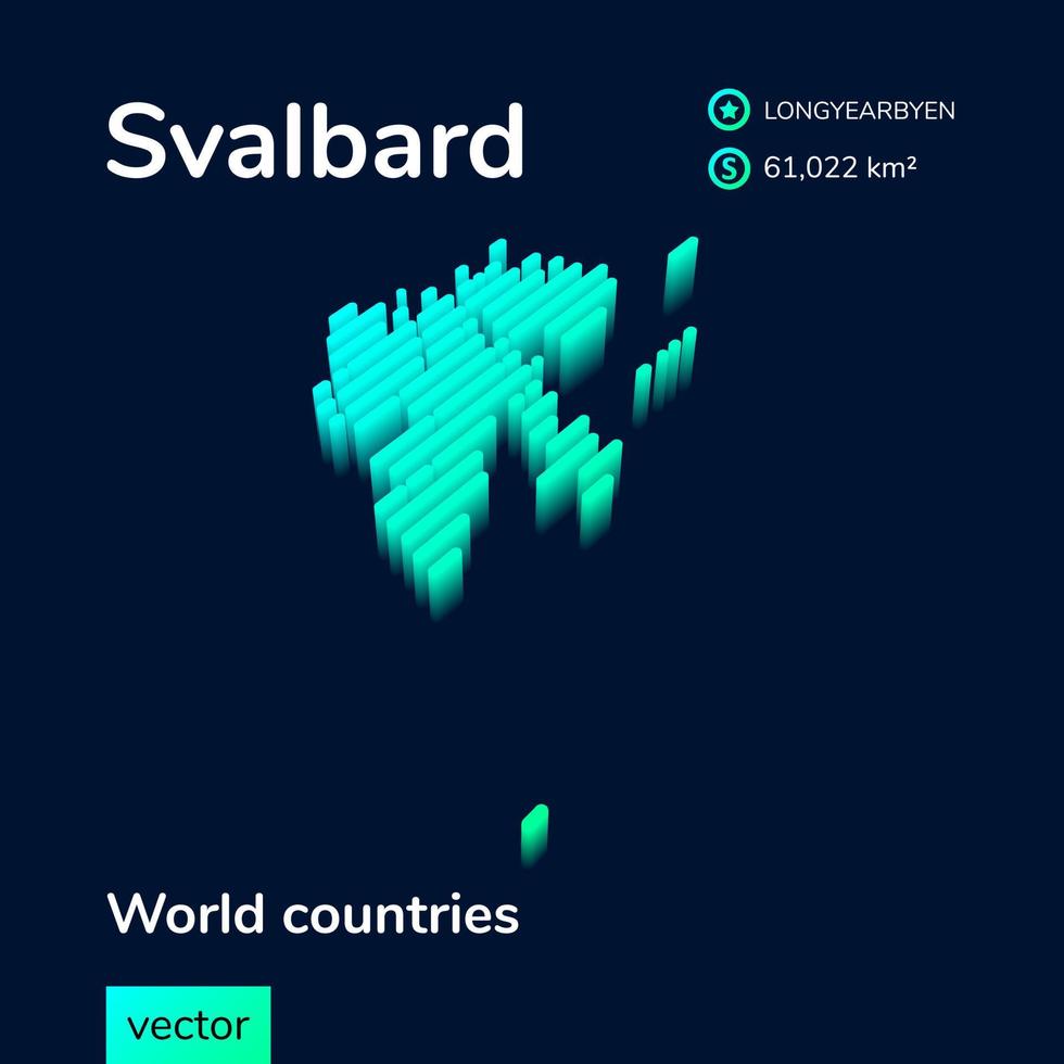 carte isométrique stylisée à rayures vectorielles néon du svalbard avec effet 3d. carte du svalbard vecteur