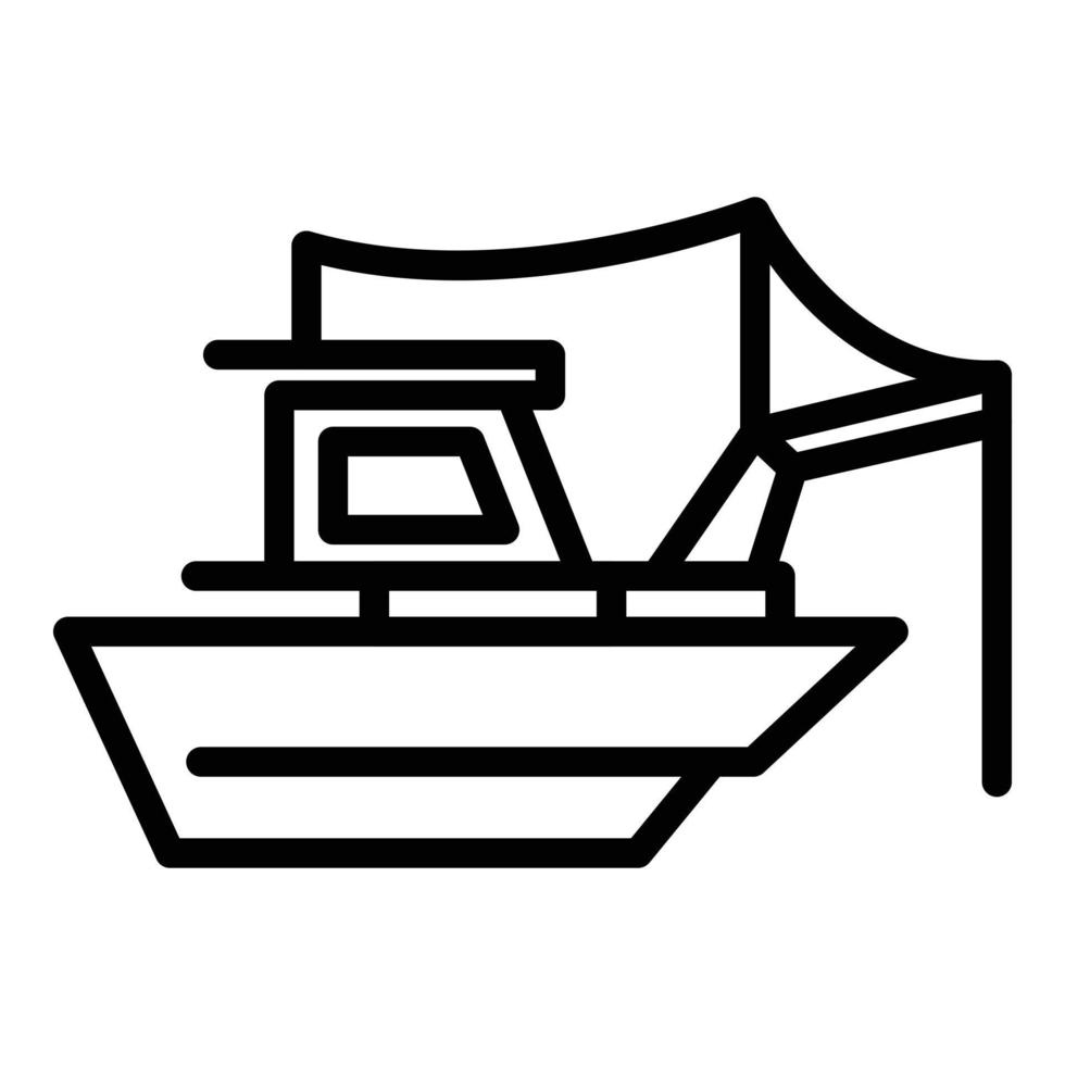 icône de bateau de pêche en mer, style de contour vecteur