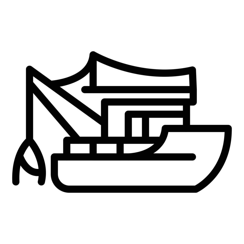 icône d'outils de bateau de pêche, style de contour vecteur