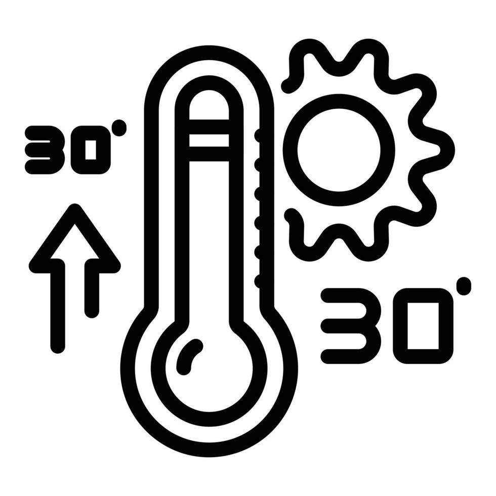 icône de température de réchauffement climatique, style de contour vecteur