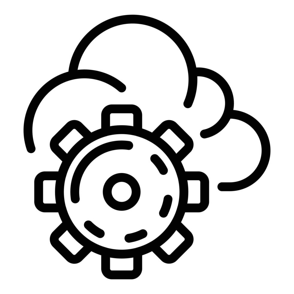 icône du système d'engrenage cloud, style de contour vecteur