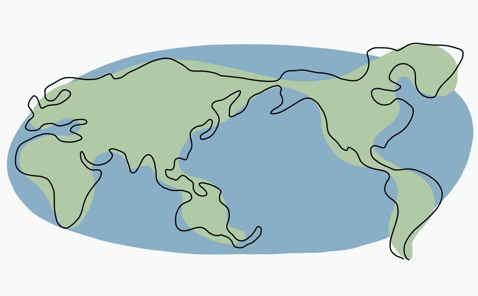 carte du monde de dessin à main levée continue. vecteur