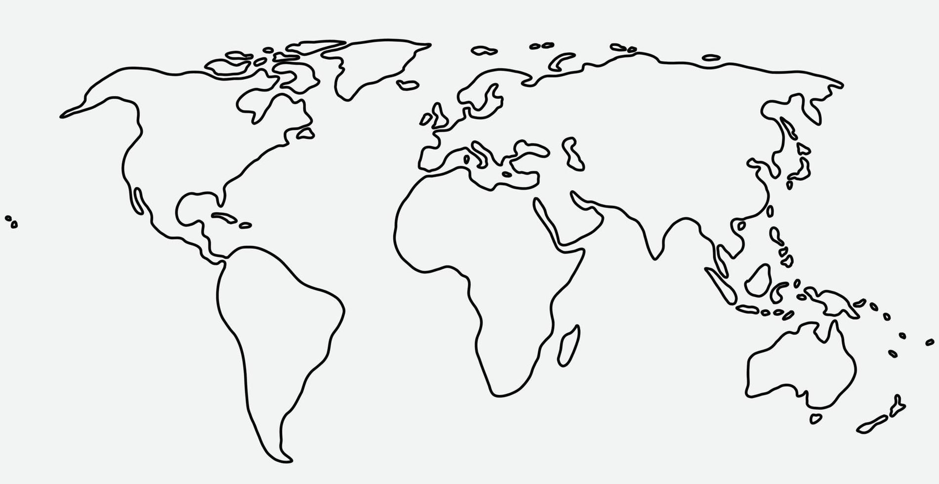 croquis de carte du monde à main levée sur fond blanc. vecteur