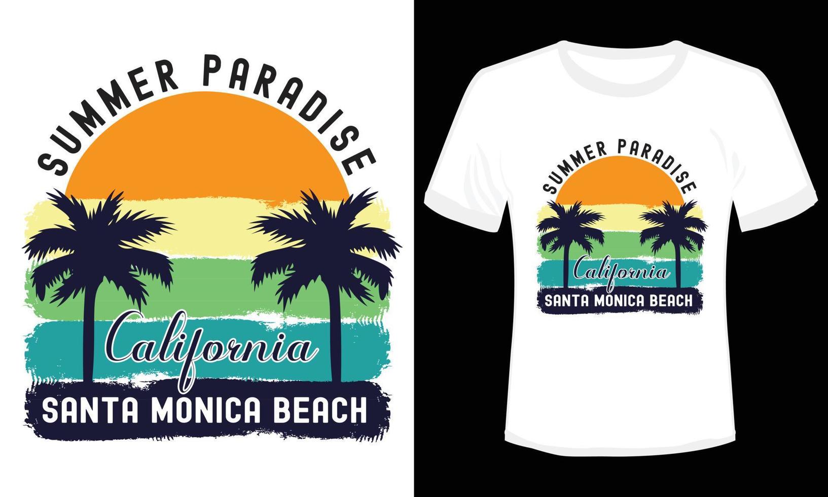 conception de t-shirt paradis d'été californie santamonica beach vecteur