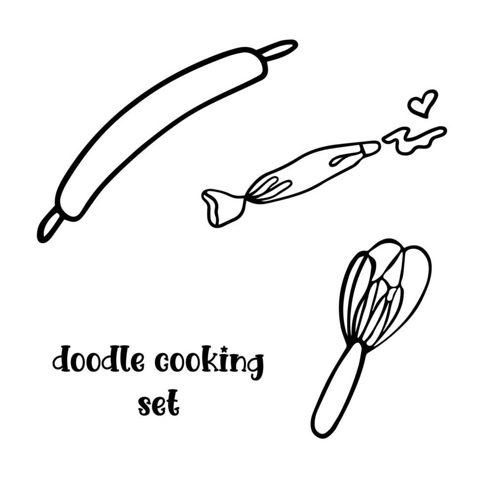 ensemble d'icônes de doodle de cuisine dessinées à la main vecteur