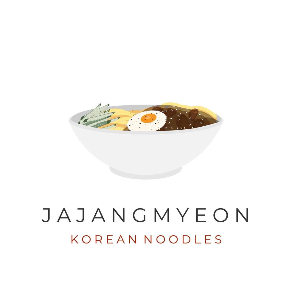 illustration de nouilles noires coréennes jajangmyeon dans un bol vecteur