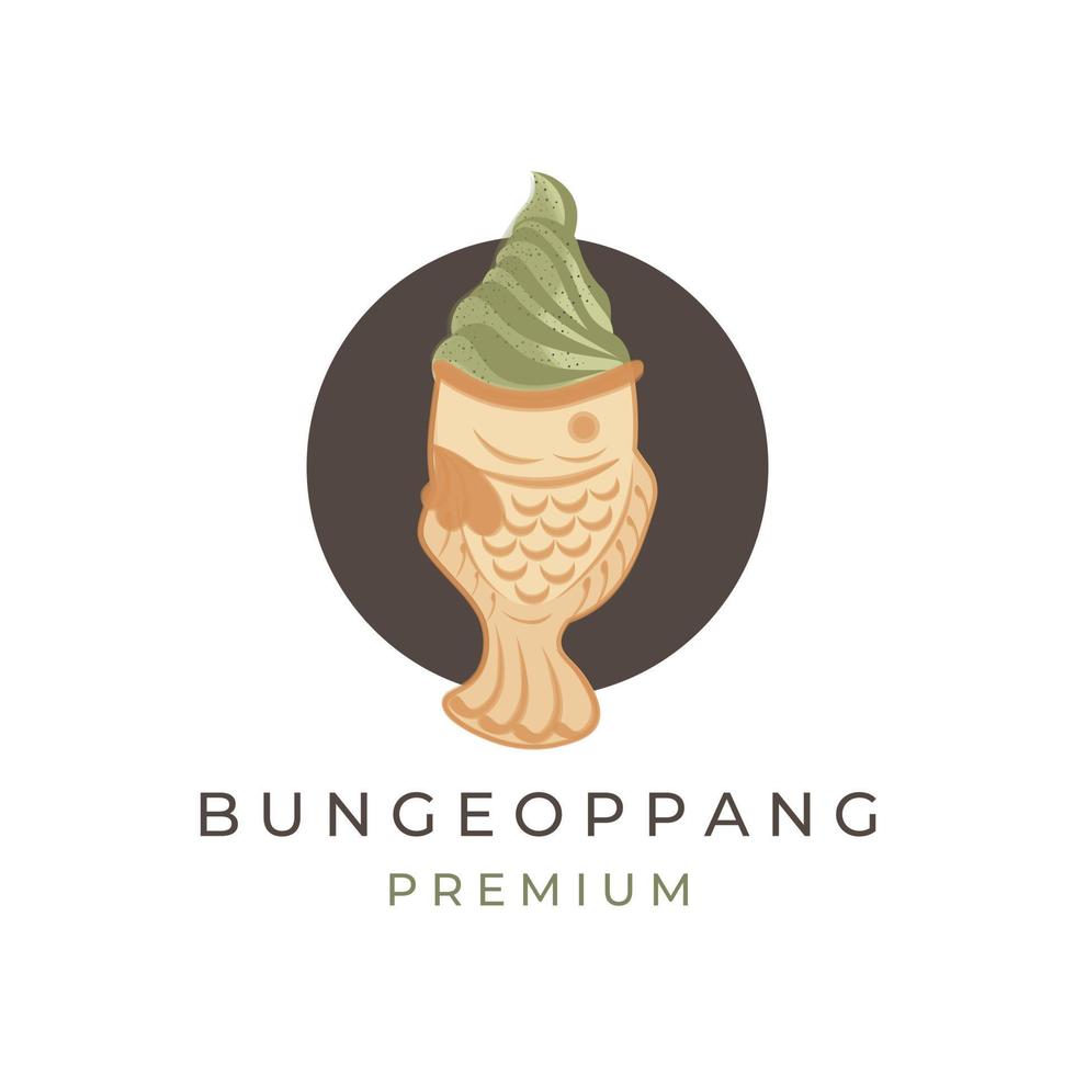 bungeoppang korean street food illustration logo avec glace au thé vert vecteur