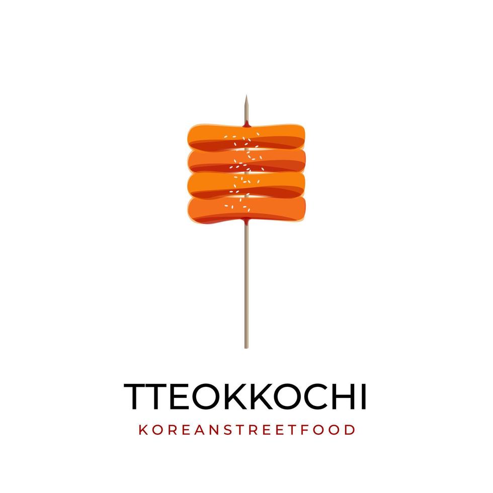logo d'illustration tteokbokki avec brochette de bambou ou tteokkochi vecteur