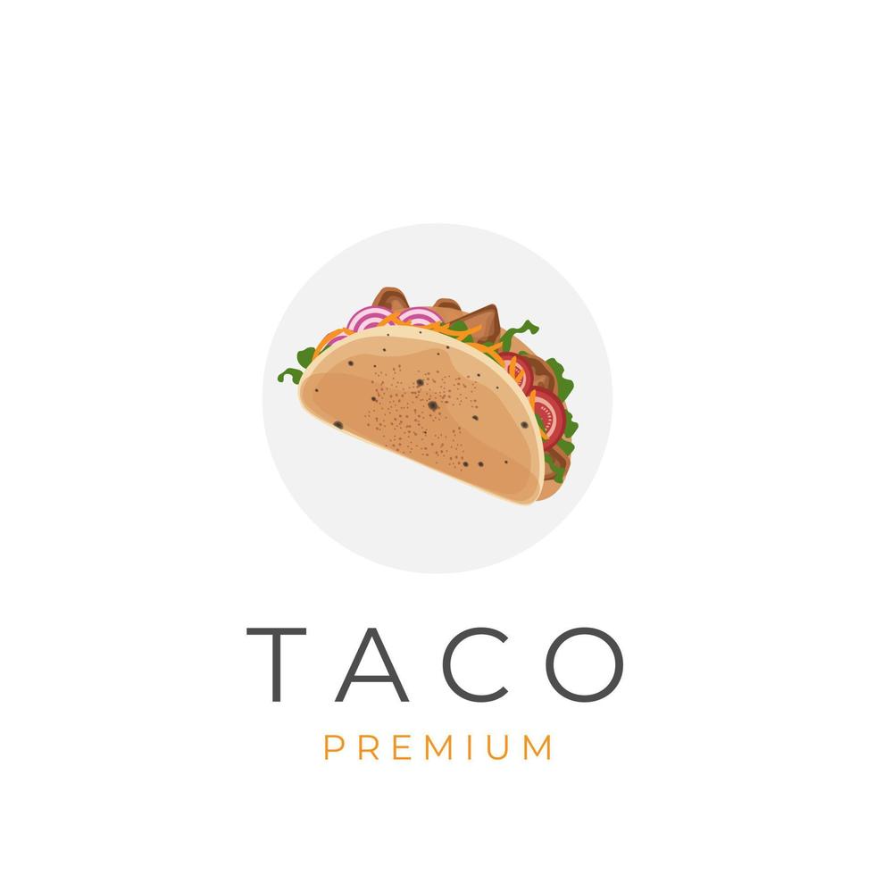 logo d'illustration de dessin animé taco complet avec légumes et viande vecteur