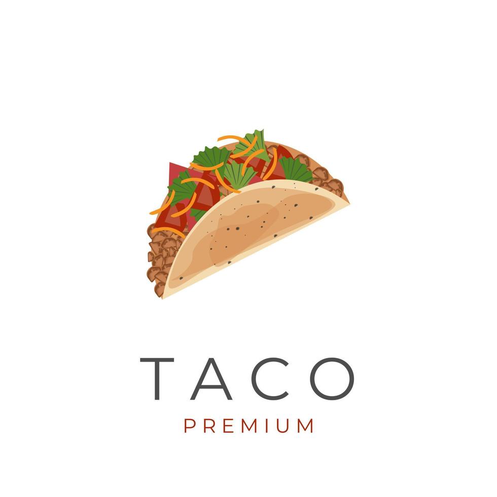 logo d'illustration de tacos frais avec garniture de viande et de légumes vecteur