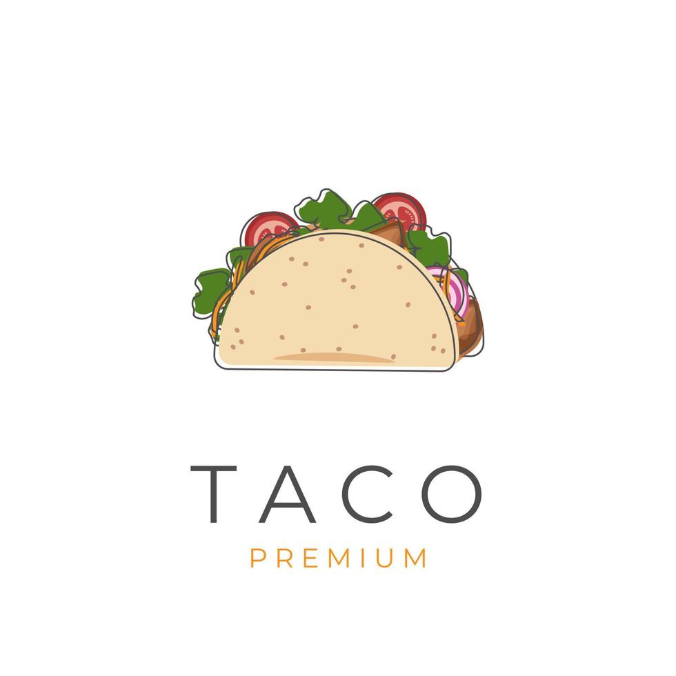 logo d'illustration de dessin animé taco de délicieux aliments de rue vecteur