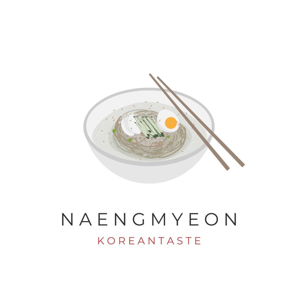 logo d'illustration de nouilles coréennes froides naengmyeon prêt à manger vecteur