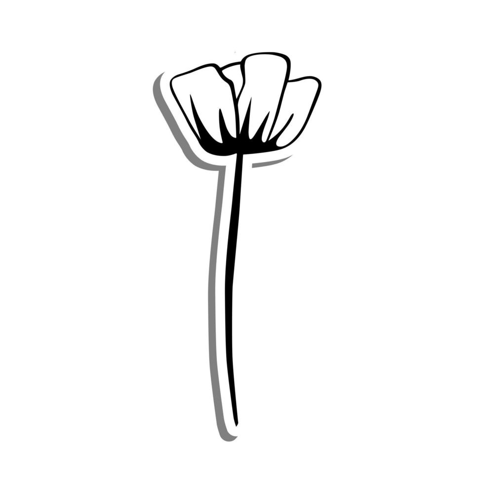 fleur monochrome sur silhouette blanche et ombre grise. illustration vectorielle pour la décoration ou toute conception. vecteur