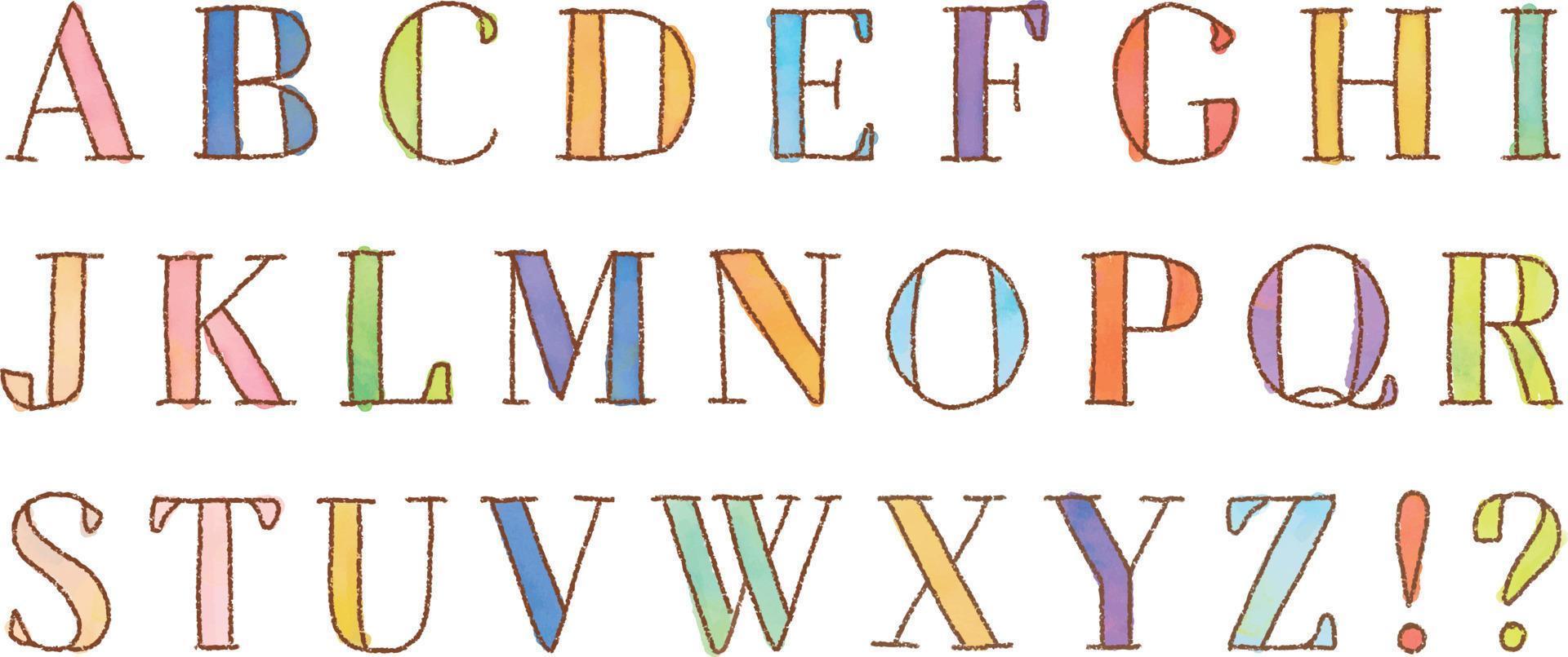 alphabets de doodle coloré vecteur aquarelle