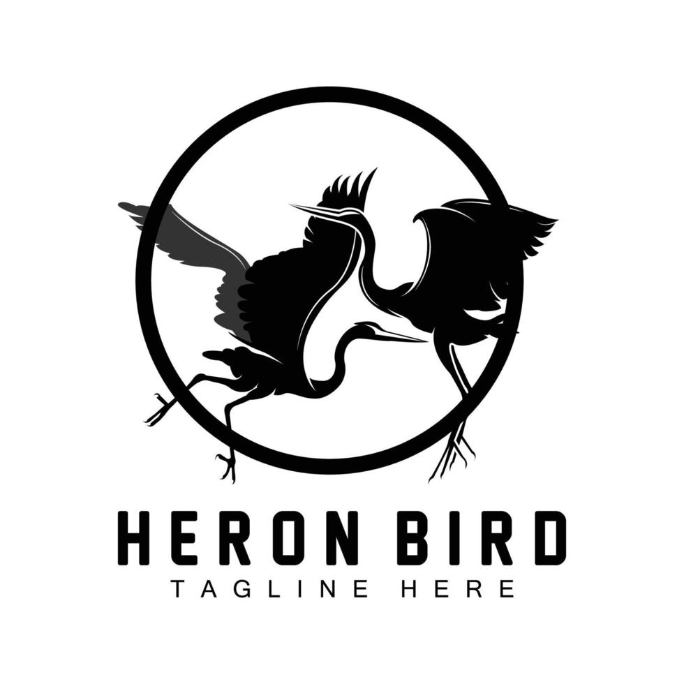 création de logo oiseau héron cigogne, oiseau héron volant sur le vecteur de la rivière, illustration de la marque du produit