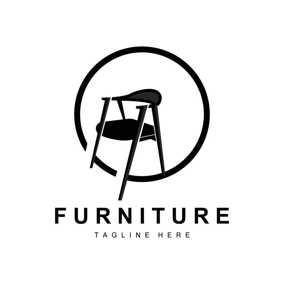 logo de meuble, design d'ameublement, illustration d'icône de chambre, table, chaise, lampe, cadre, horloge, pot de fleur vecteur
