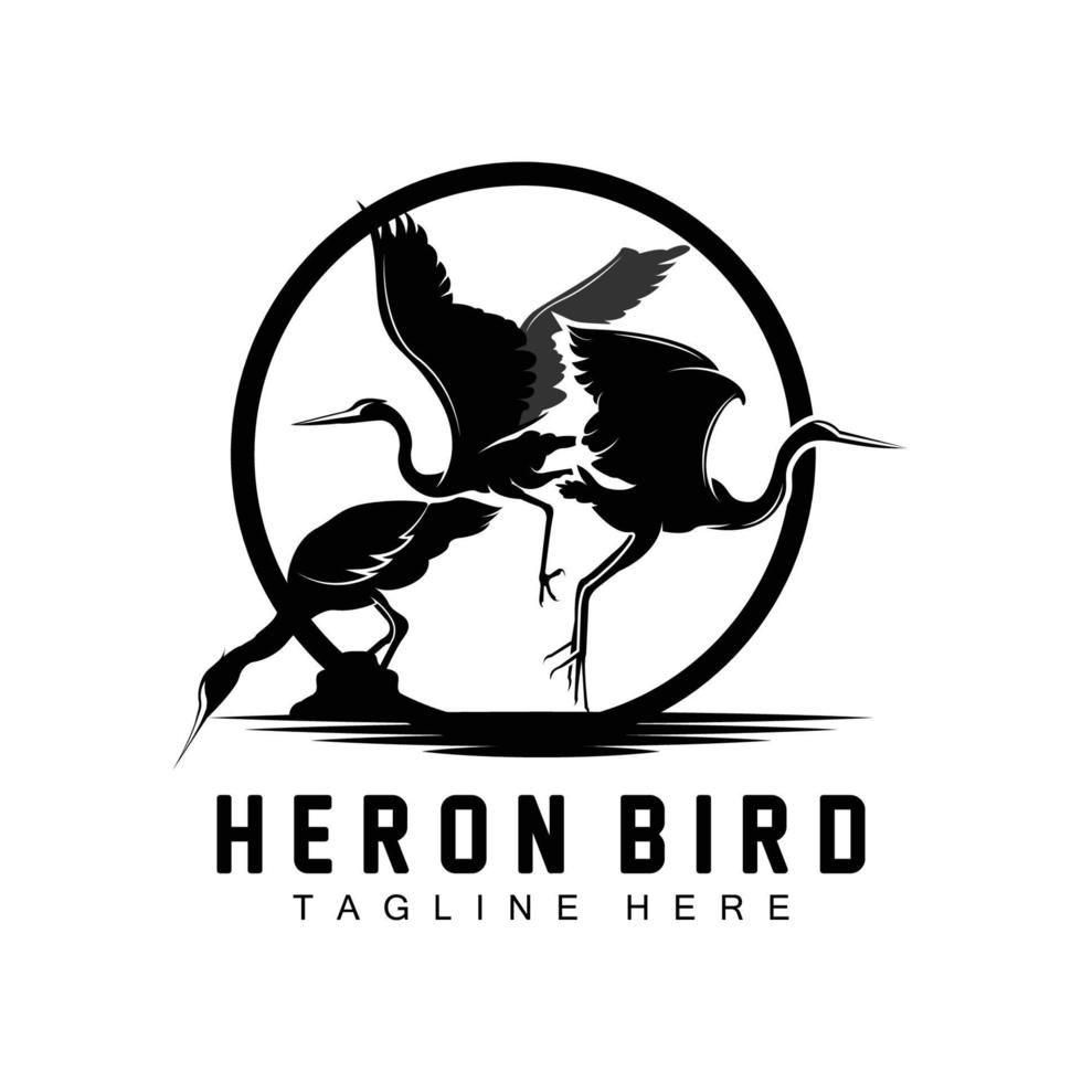 création de logo oiseau héron cigogne, oiseau héron volant sur le vecteur de la rivière, illustration de la marque du produit