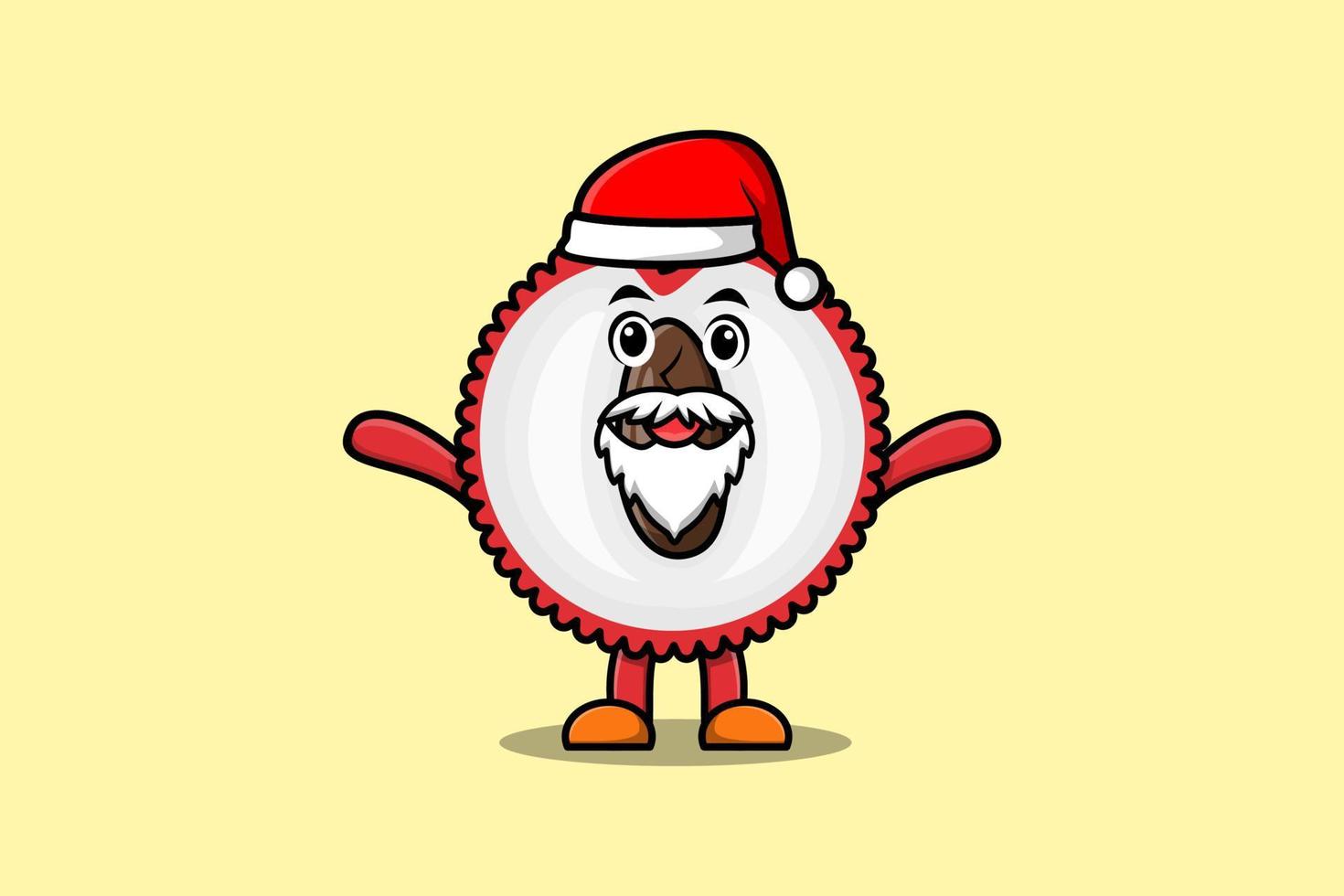 mignon, dessin animé, mascotte, litchi, père noël, caractère vecteur