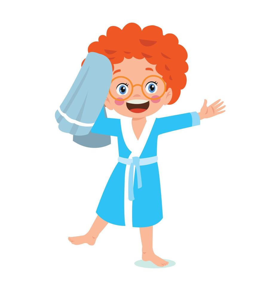 petit garçon portant un peignoir debout avec une image vectorielle de serviette vecteur