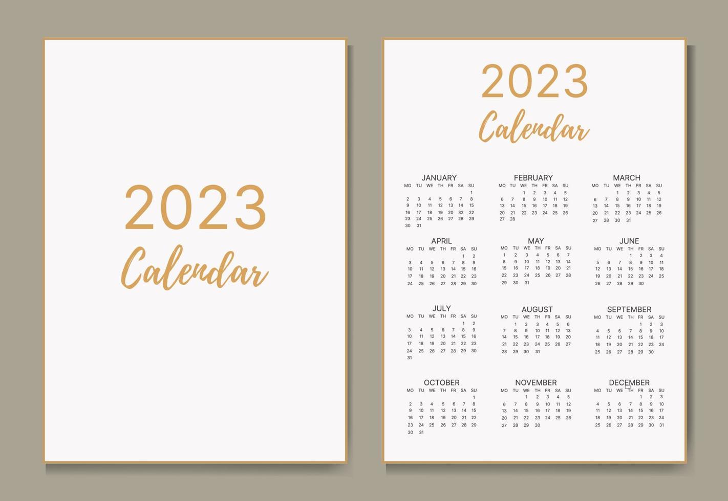 calendrier mensuel classique pour 2023. un calendrier dans le style du minimalisme de forme carrée. modèle de calendrier. vecteur