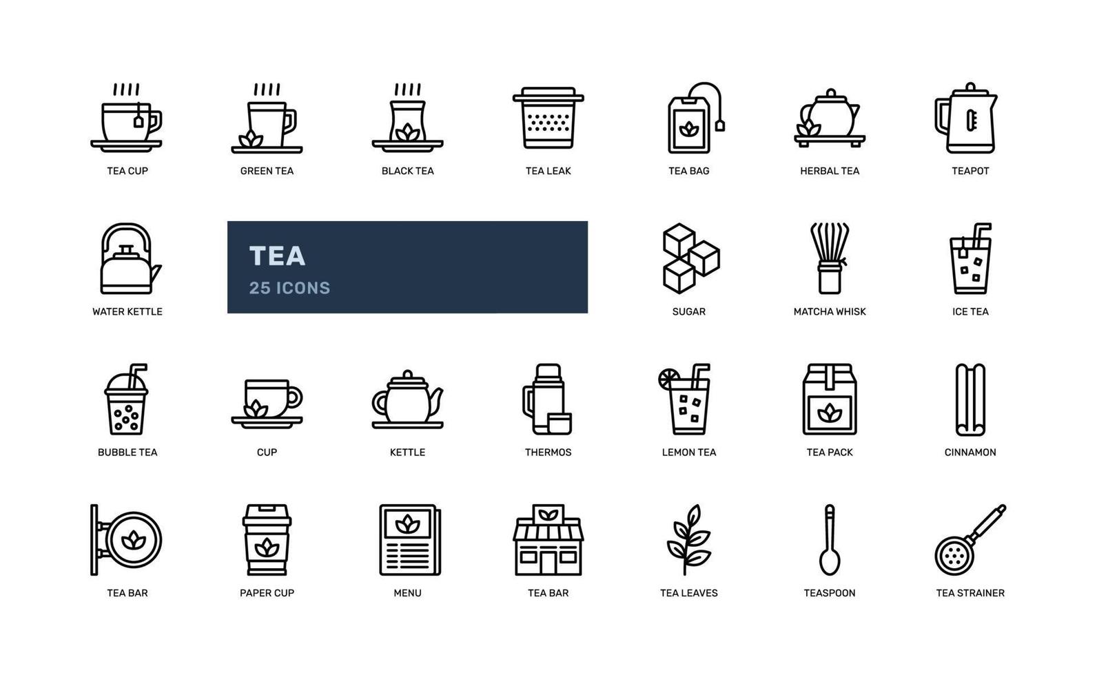 thé boisson à base de plantes boisson menu restaurant bar détaillé jeu d'icônes de contour de ligne mince. illustration vectorielle simple vecteur
