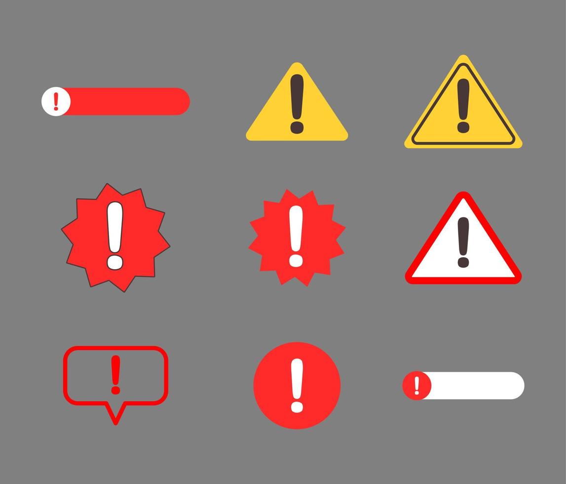 point d'exclamation, jeu d'icônes de panneau de signalisation d'alerte d'avertissement vecteur