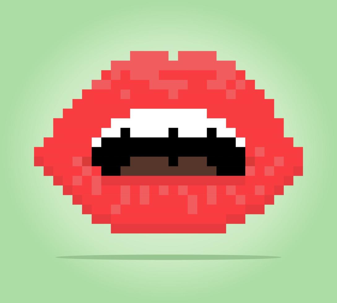 Lèvres pixel 8 bits. bouche féminine pour les actifs de jeu et les motifs de point de croix dans les illustrations vectorielles. vecteur