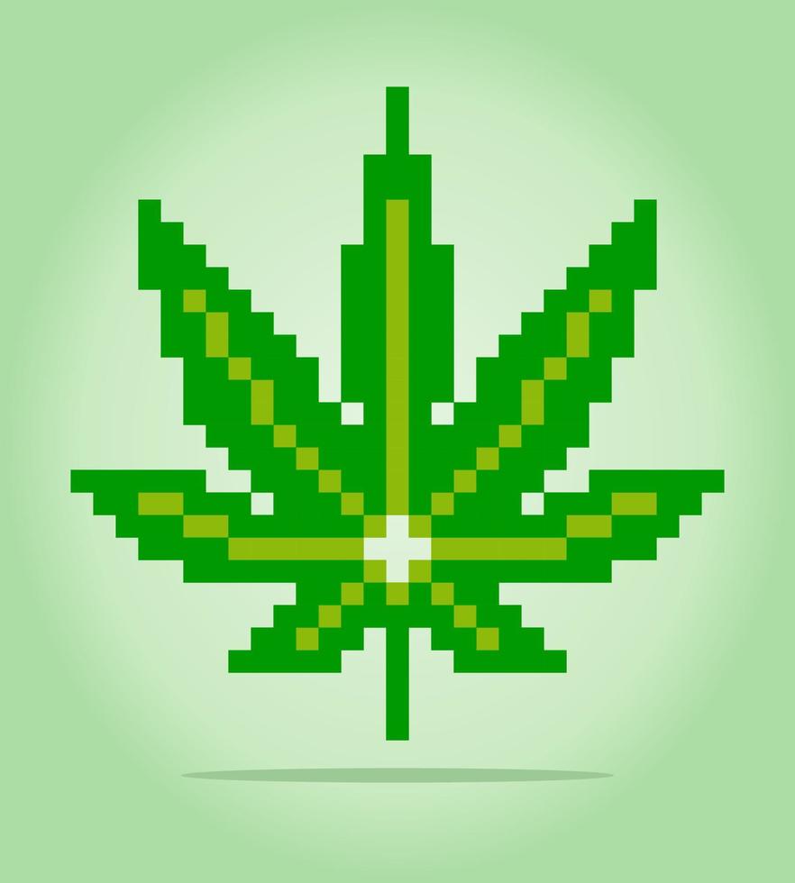 Marijuana pixel 8 bits. feuille pour les actifs du jeu et les motifs de point de croix dans les illustrations vectorielles. vecteur