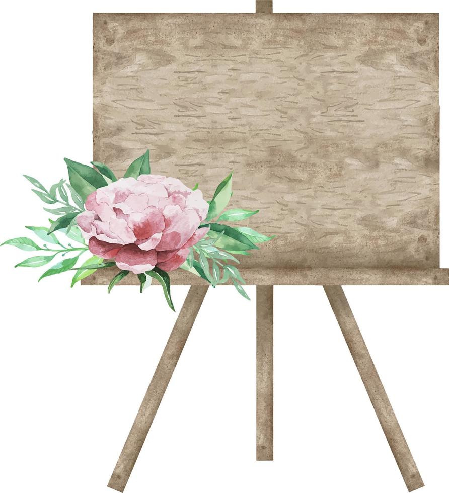 enseigne vide en bois horizontal aquarelle avec composition de mariage vecteur