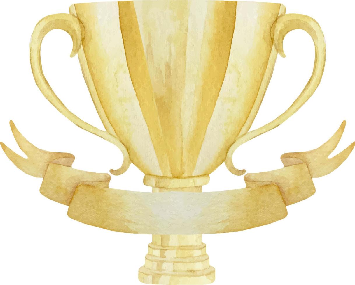 Coupe du prix du sport jaune doré dessiné à la main à l'aquarelle pour le gagnant, la première place, la victoire isolée sur blanc. vecteur