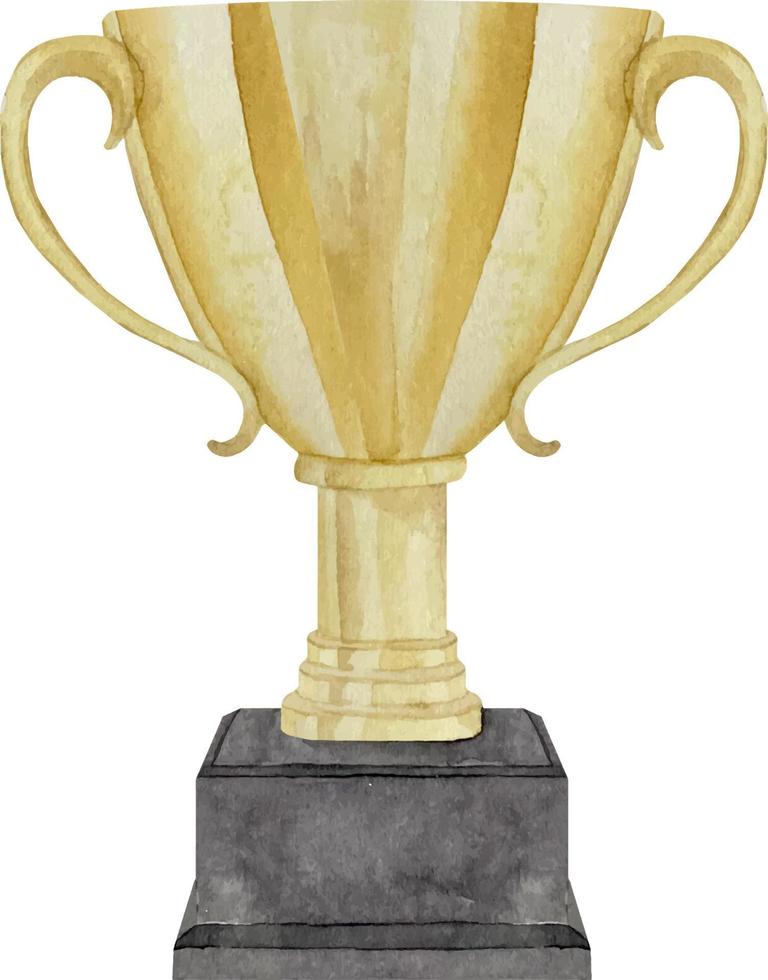 Coupe du prix du sport jaune doré dessiné à la main à l'aquarelle pour le gagnant, la première place, la victoire isolée sur blanc. vecteur